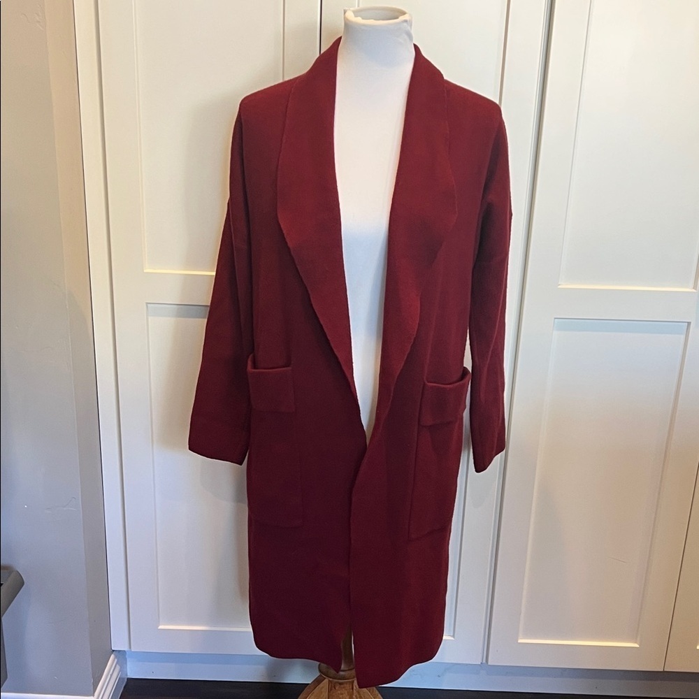 ANRABESS Burgundy Cardigan Sweater Duster Size M